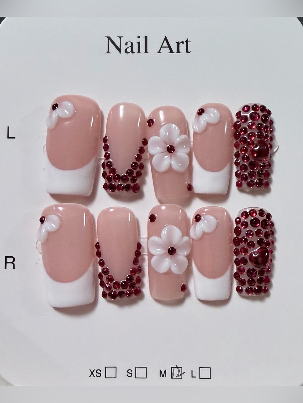 Nude Pink Floral Rhinestone Press-On Nail Set